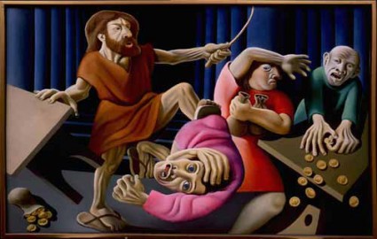 “Christ Driving the Money Changers from the Temple” by New Zealand artist Michael Smither, 1972 (Victoria University of Wellington Art Collection, New Zealand)